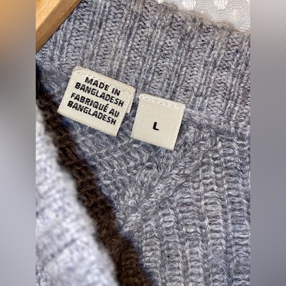 2/49$ Men’s SELECTED Fair Isle Raglan-Sleeve wool blend grey Sweater Sz‎ Large - Picture 4 of 13